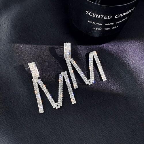 Exknl Rhinestone Letter M Drop Earrings for Women Alphabet Crystal Earrings Bridal Big Long Wedding Earrings Party Jewelry 2020