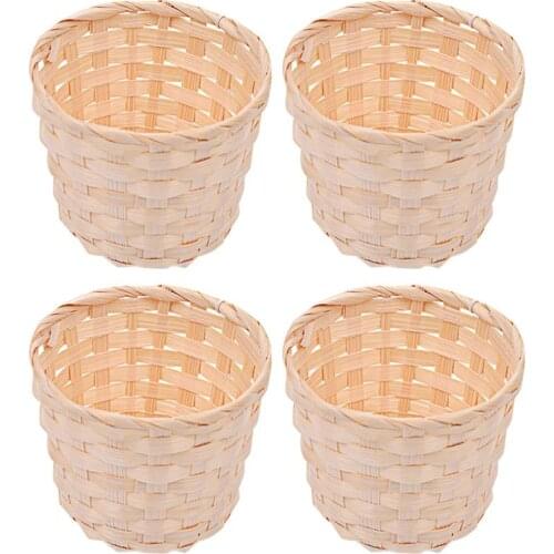 4Pcs Bamboo Woven Storage Basket Decorative Flower Basket Sundries Organizer Desktop Sundry Sorting Home Storage Basket