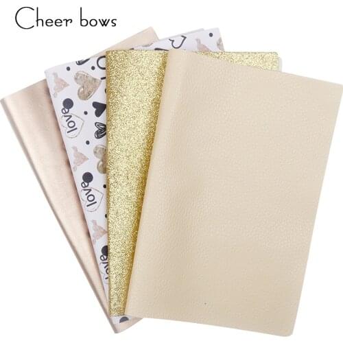 4pcs/set Champagne Series Fabric Sheet Multiple Synthetic Leather Shiny Gold For Doll Handmade Patchwork Accessories 22cm*30cm