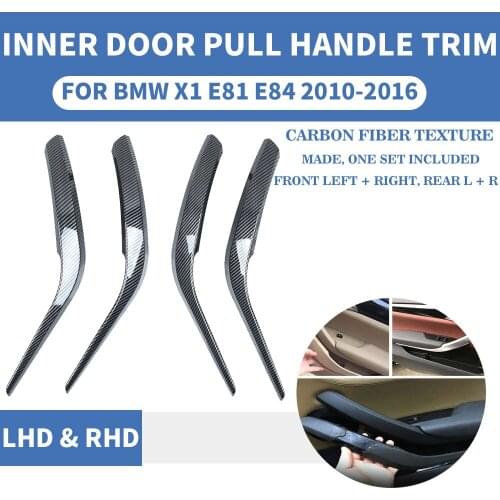 4PCS/set Carbon Fiber Front Rear Left / Right Car Interior Inner Door Handle Inner Pull Trim Cover Armrest For BMW X1 E84 10-16