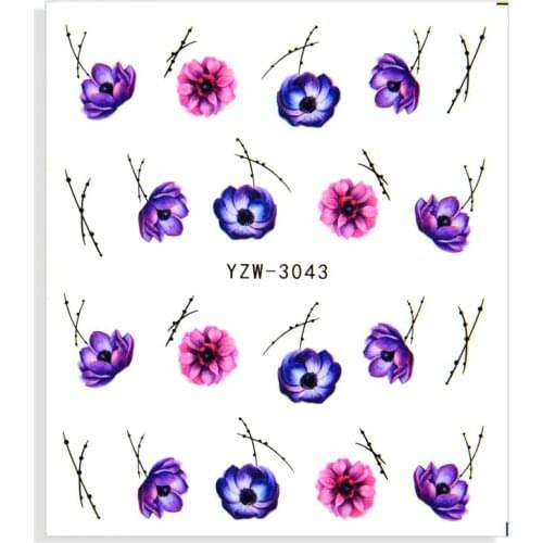 FWC 4 Pc Colorful Flower Leaf Plants Leaves Summer Nail Sticker Small Fresh Designs Nail Art Stickers Manicure DIY Decorations