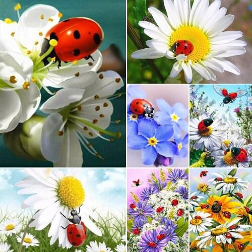 5D DIY Diamond Painting Flowers Ladybug Cross Stitch Kit Full Drill Embroidery Mosaic Art Picture of Rhinestones Crafts Decor