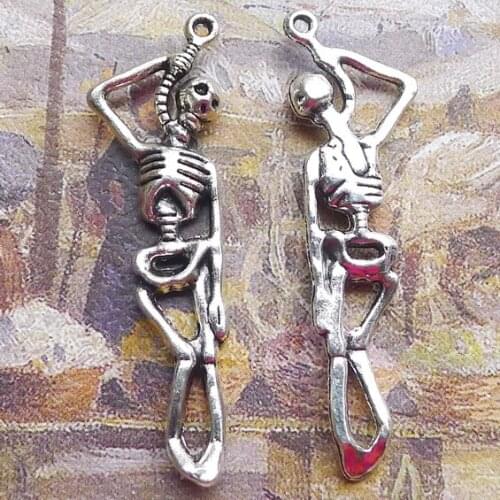 8 pieces/lot 12*32mm Antique silver color Metal alloy Bone Skeleton man Zombie Charm Pendant Bracelet Key chain DIY accessory