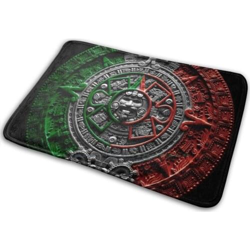Aztec Calendar Mexico Chicano Mat Rug Carpet Anti-Slip Bedroom Entrance Door Mat Mexico Mexican Aztec Maya Chicano The Angels