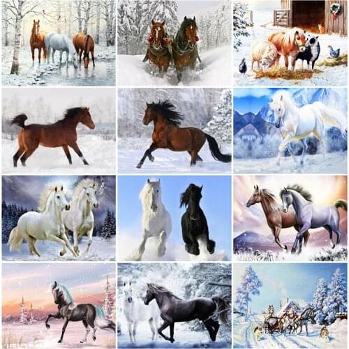 EverShine Diamond Painting Horse Bead Embroidery Full Square Animal Diamond Mosaic Winter Cross Stitch Picture Of Rhinestones