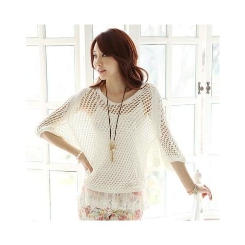 Hollow Jumper Bat Shirt Spring Summer Pullover Korean Yards Blouse Loose Sweater Women Hedging Pull Femme Vestidos