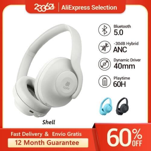 Shell Headphones Bluetooth 5.0 Noise Cancelling 16 Hours Playtime Lightweight Over Ear ANC Wireless Headsets with Mic Deep Bass