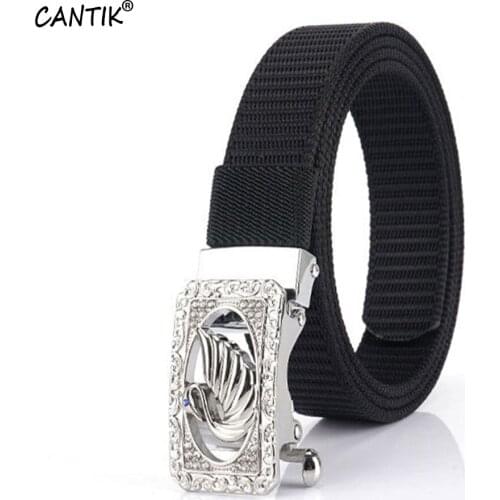 CANTIK Unique Design Fashion Swan Pattern Hollow Automatic Buckle Quality Ladies Nylon & Canvas Belts Accessories Women CBCA302