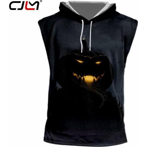 CJLM Halloween New Gothic Mens Spandex Vest 3D Hooded Tank Top Printed Funny Pumpkin Street Wear TankTop Recommend