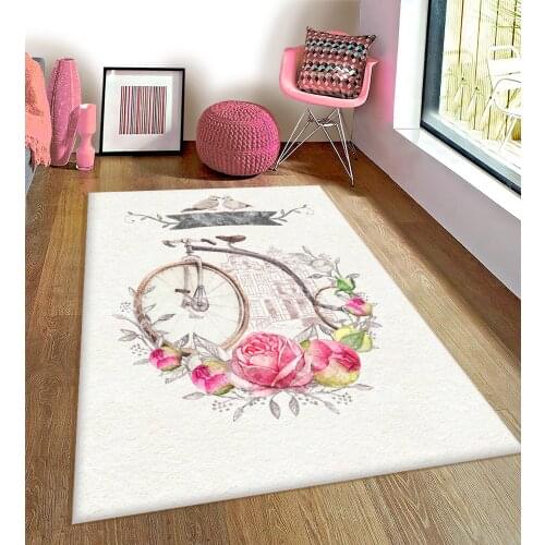 Bicycle Flower Nostalgia Birds pattern Kids Room Rug Play Mats Rug Crawling Mat