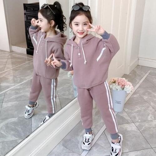 Girls Suits Sweatshirts +Pants 2021 Winter Warm Thicken Kids Teenagers Outwear Cotton Tracksuit Sport Suits Childrens Clothing