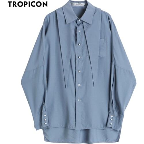 TROPICON Designer Long Sleeve Button Up Blue Shirt Fashion Tops Women 2021 Raglan Batwing Loose Tops And Blouses Trend