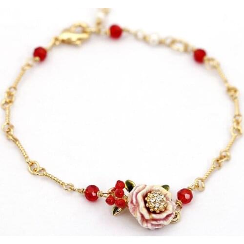 European and American Fashion Personality Trend Simple New Forest Style Artificial Hand-painted Flower Adjustable Bracelet