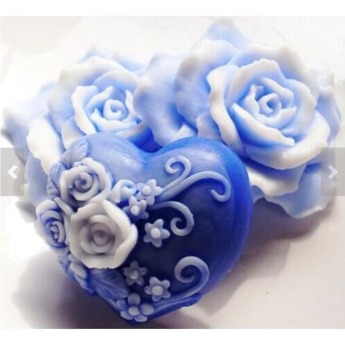 Heart shaped Rose Handmade soap Molds Candle Molds 3D Flower Silicone Mold Chocolate Mold Fondant Cake Decorating Tool