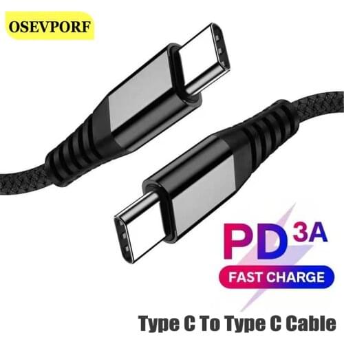 USB Type C to Type C Cable Quick Charge PD3.0 Typec Cable For Samsung S20 S10 Data Cord Fast Charge for Huawei P40 P30 USBC Wire