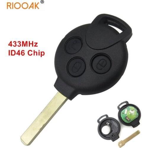 3 Buttons Remote Car Key 434MHz ID46(7941) Transponder Chip Uncut Blade for Mercedes Benz Smart Fortwo 451 2007-2013