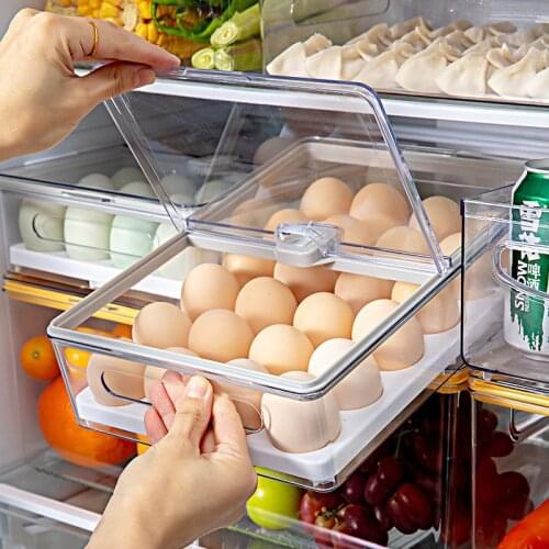 Kitchen Transparent Egg Box with Lid Refrigerator Fresh-keeping Storage Box Household PET Egg Rack Freezer Seal Bins Organizer