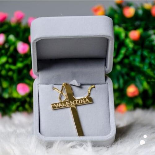 Custom Jesus Cross Nameplate Pendant Necklace Personalized Box Chain Christian Name Necklace Religious Jewelry Stainless Steel