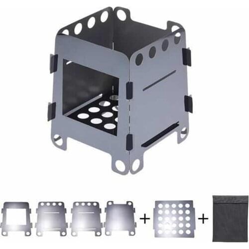 16CM Folding Wood Stove Alcohol Stove Portable Outdoor Picnic Cook BBQ Burners Titanium Camping Stove Stainless Steel with Bag