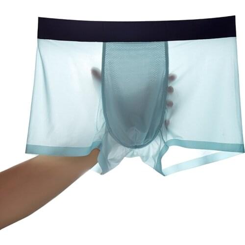 Mens Summer Super Thin Ice Silk Underwear Four Corner Flat Sleepwear Sexy Silky Breathable Students Middle-Aged Cotton