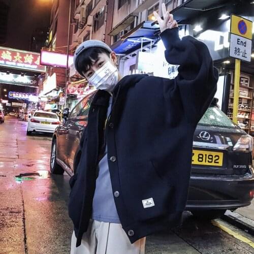 2021 Mens Casual Cap Loose Outerwear Cardigan Streetwear Brand Bomber Jacket Oversize Male Coats Solid Color Windbreaker S-2XL