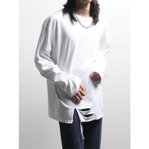 Men spring and autumn new long sleeve T shirt Korean fashion trend loose Hong Kong wind pure color large long sleeve T shirt