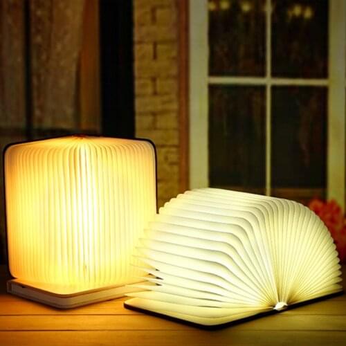 USB Rechargeable Night Light Colorful LED Wooden Foldable Book Lamp Desk Lamp for Living Room Decoratoin Green/Red/Warm/Blue