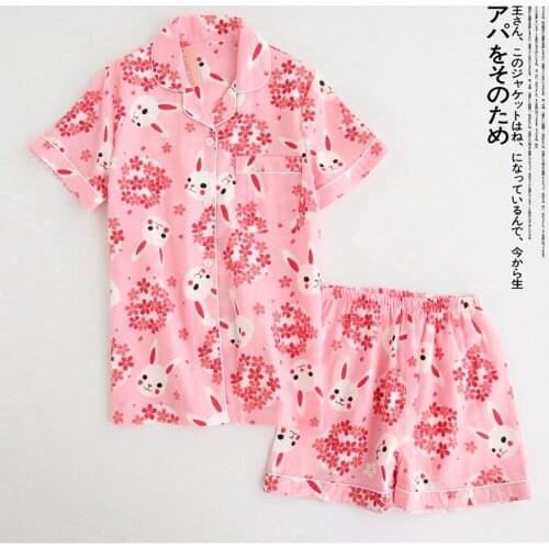 New Summer Pajamas for Women Set Cotton Gauze Short Sleeve Sleepwear with Shorts Soft Comfortable Cartoon Home Suit for Women