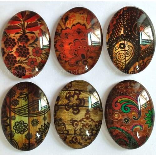 ZEROUP 2 Size Oval Glass Cabochon Decorative Pictures Mixed Pattern Fit Base Setting for Jewelry Embellishment Flatback TP-065-O