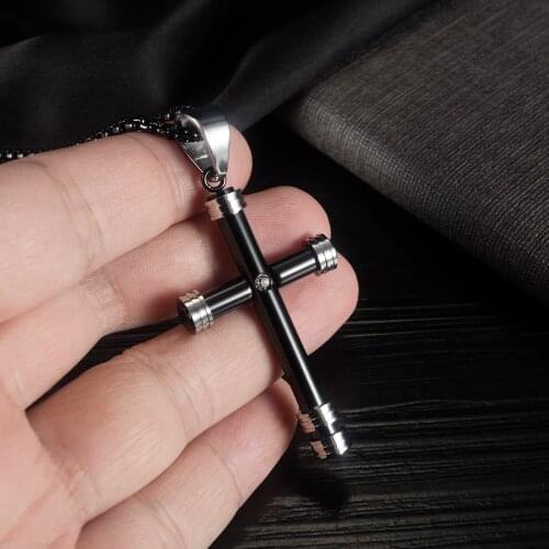 Cyue Fashion 316L Stainless Steel Punk Necklace Chain Smooth Cross Pendant Charm For Boy Jewelry 55CM