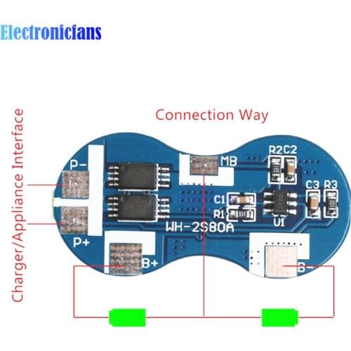 2S 2 Series Li-ion 18650 Lithium Battery Charger Protection Board 7.4V 4A BMS Module DC 9V 12V CC CV Short Circuit Protection