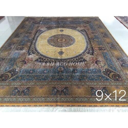 Free shipping 9'X12' 230 Line Handmade Silk Oriental Persian Rug hand Knotted silk carpet for home decoration