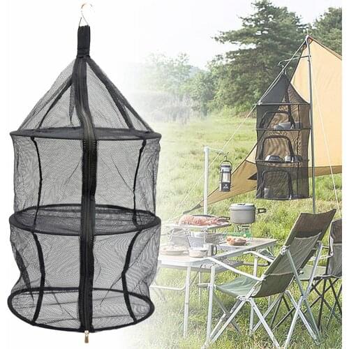 Folding 3 Layer Hanging Drying Net Holder Fish Vegetables Fruit Herb Hanging Basket Storage Bag Dryer Rack Outdoor Camping Tool