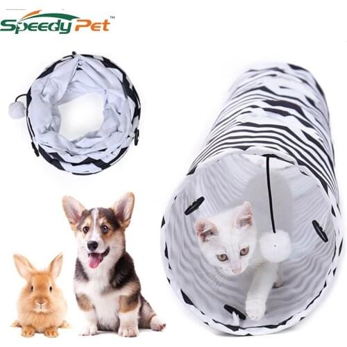 Funny Strip Cat Tunnel Collapsible Cat Tunnel Cat Toys Play Tunnel Durable Suede Hideaway Pet Crinkle Tunnel with Ball