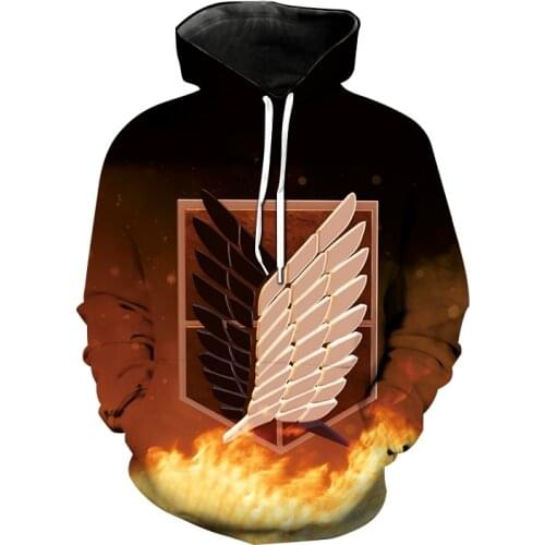 Popular Anime Hoodies Attack On Titan 3D Print Hooded Sweatshirt Men Women Harajuku Hip Hop Pullover Hoodie Coat Unisex Clothing