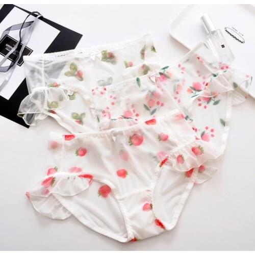 Mesh Panties Womens Sexy Cute Bow Ruffle Ultra-thin Transparent Briefs Plus Size Women Underwear Sexy Panties of Large Size 7xl