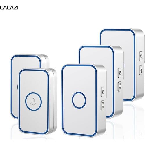 CACAZI Smart Wireless Doorbell 60 Chimes 5 Volume 0-110Db Waterproof Home Door Ring Bell US EU UK Plug 1 2 Button 1 2 Receiver
