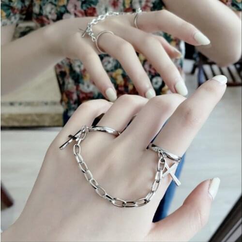 Punk Hip Hop Link Chain Rings for Women Men Teen Girls Gothic Buddy Cool Finger Rings Open Adjustable Ring Jewelry Accessories