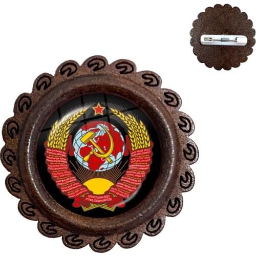 Vintage USSR Soviet Badges Sickle Hammer Wood Brooches CCCP Russia Emblem Communism Sign Top Grade Collarpins For Friends Gift