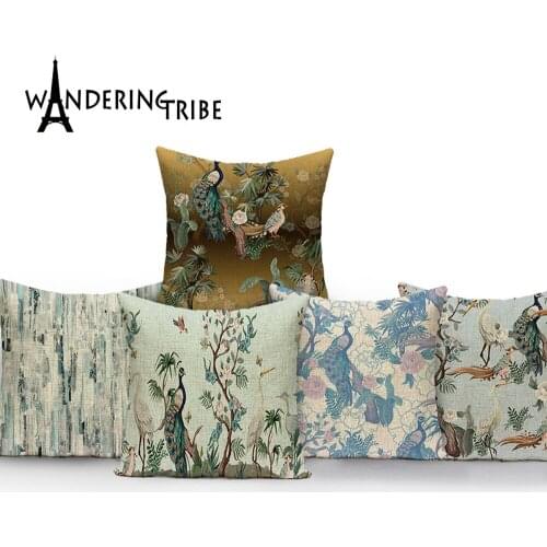 Vintage Flower Cushion Cover Retro Flamingo Home Decorative Pillowcase Bed Pillowcases Jungle Plant Floral Cushions Cover Kissen