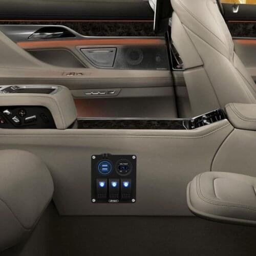 Rocker 3 Gang Switch Panel with 12V-24V Voltmeter USB Charger Waterproof