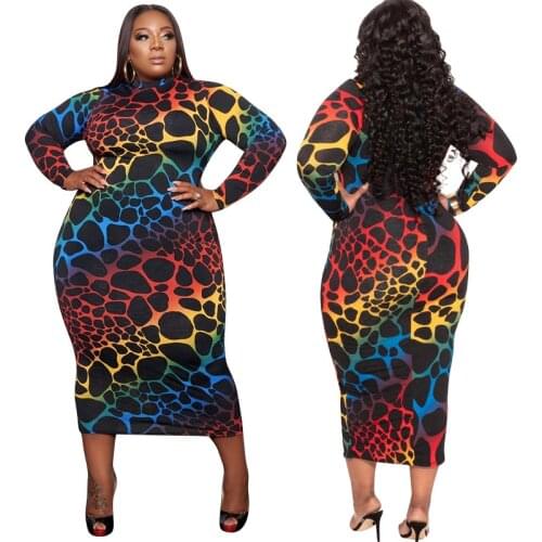 High Elastic Leopard Printed Womens Flexible Plus Size XL-5XL One Step Casual Outfit Party Dresses Wholesale Lots Dropshipping