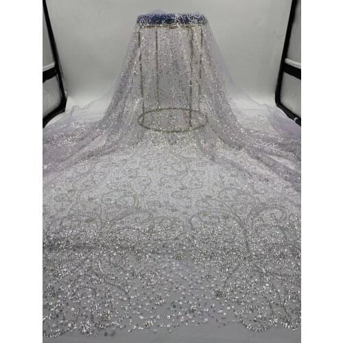 High Quality Lace Fabric Bead Tube Sequin Embroidery French Gauze Mesh Cloth Design And Sew Wedding Evening Dresses 5 Yards