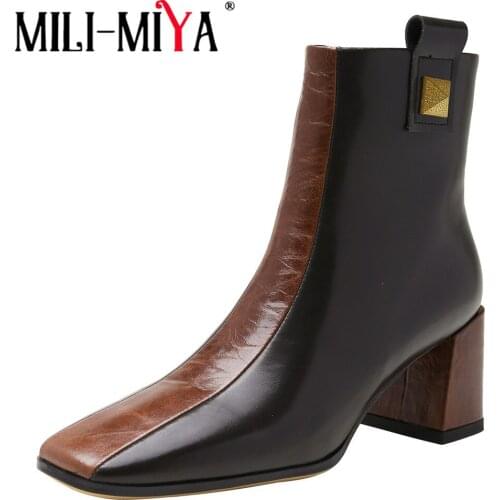 MILI-MIYA New Women Thick Heel Fashion Square Toe Side Zipper Ankle Boots Casual Mixed Color Business Formal Wear Females Shoes