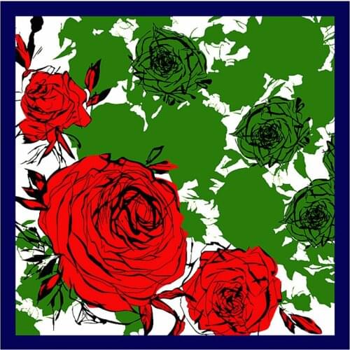 POBING Silk Square Scarf Women Floral Print Foulards Hijab Bandana Lady Neckerchief Silk Scarves Wraps Small Headband 90cm*90cm