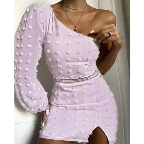 Spring Summer Short Bandage Dress Women Elegant 2020 Sexy One Shoulder Slim Bodycon Dress Party Wrap Dresses for Women Vestidos