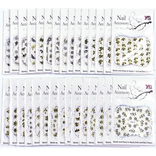 100Sheets Ultrathin 3D Nails Art Sticker Gold Black bows korean Wraps Tips Sticker Fingernails Accessories/FAM106-135#30designs