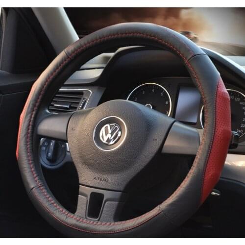 100% Top Layer Leather Universal Car Steering-wheel Cover DERMAY Leather 37CM-38CM Car-styling Sport Auto steering wheel cover