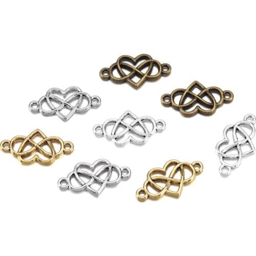 20pcs Heart Infinity Love Forever Charms Pendants Antique Silver Color Pendant For DIY Handmade Tibetan Necklace Jewelry Making