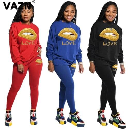 VAZN 2020 Fashion Casual Cartoon O-neck Two Piece Set Sport Running Set Ladies Tracksuit Female Summer Matching Sets